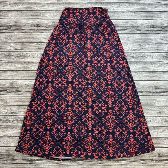 Joe Benbasset Women's A-Line Maxi Skirt Navy Blue Coral Pink M Med Medium Flowy - Picture 3 of 11